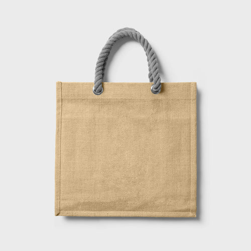 Jute tote bag on grey background